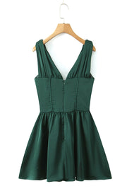 Dark Green V Neck Empire Short Dress