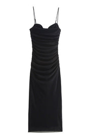 Orange Straps Print Draped Fitted Dress