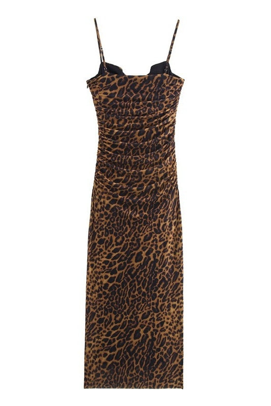 Orange Straps Print Draped Fitted Dress