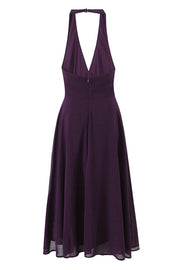 Halter V-neck Purple Long Dress