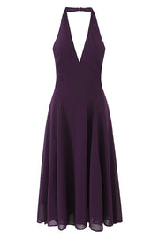Halter V-neck Purple Long Dress