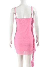 Pink Straps Ruffle Tight Short Dress