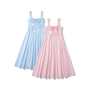 Tie Front Pink A-line Long Dress