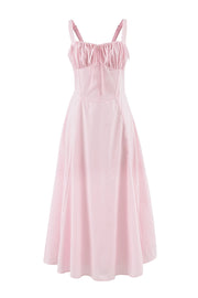 Tie Front Pink A-line Long Dress