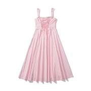 Tie Front Pink A-line Long Dress