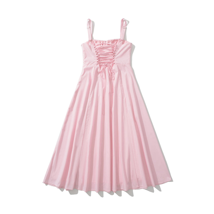 Tie Front Pink A-line Long Dress