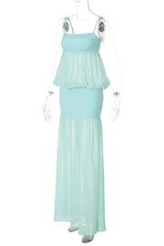 Mint Green Straps Fitted Tiered Dress