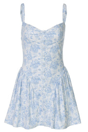 Blue Floral A-line Short Sundress