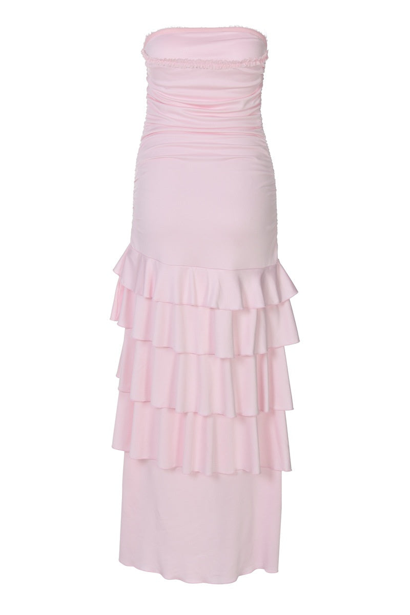 Strapless Pink Fitted Ruffle Dress