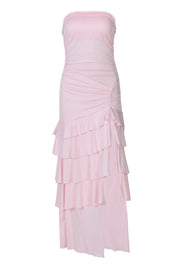Strapless Pink Fitted Ruffle Dress