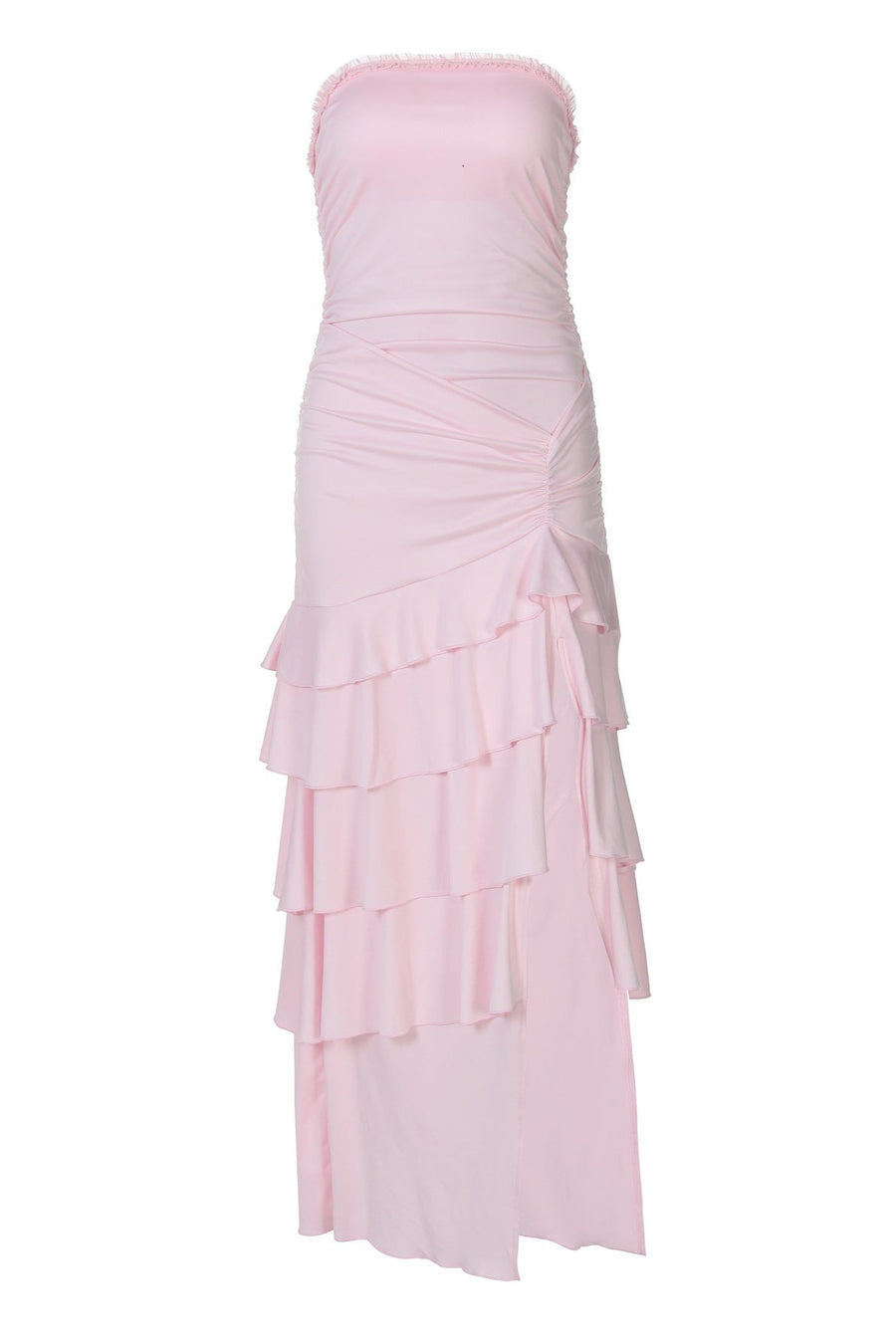 Strapless Pink Fitted Ruffle Dress