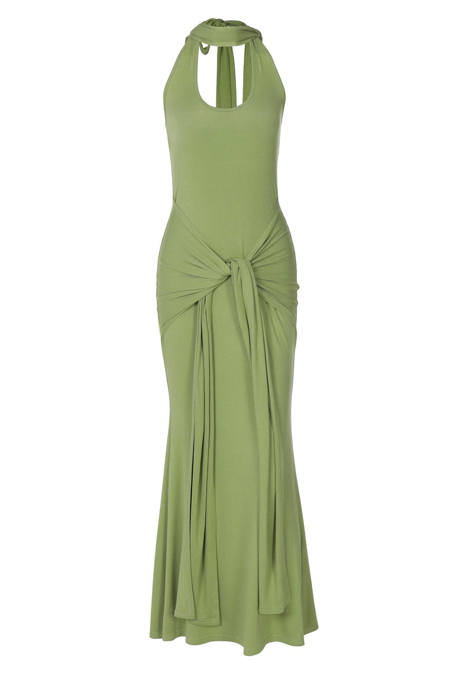 Halter Green Fitted Long Dress
