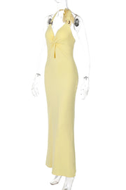 Twist Yellow Halter Fitted Dress