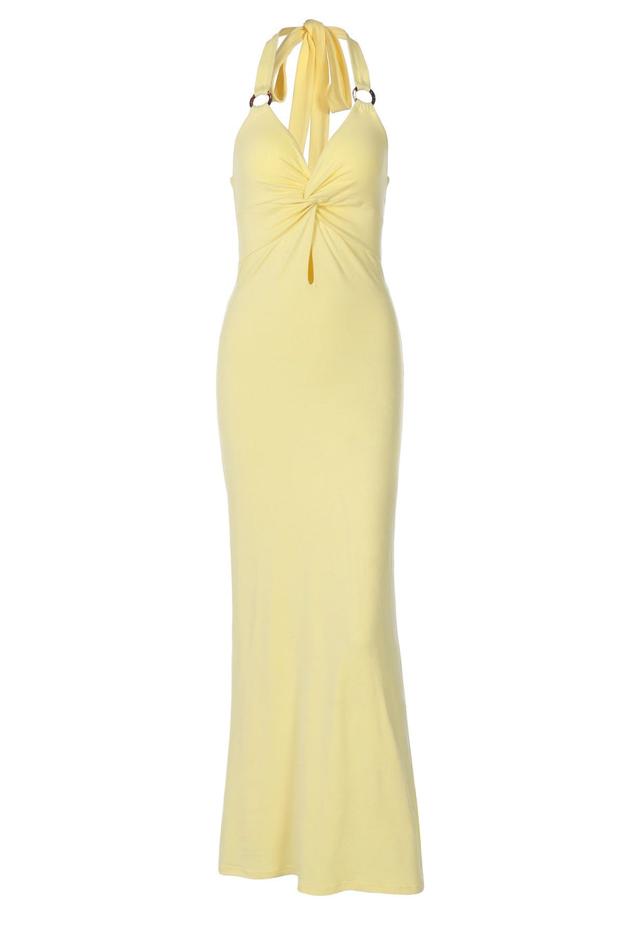 Twist Yellow Halter Fitted Dress