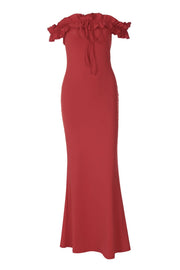 Ruffle Off the Shoulder Red Fitted Dress
