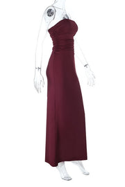 Strapless Burgundy Fitted Long Dress