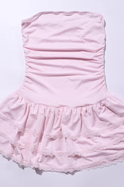 Pink Strapless Short Ruffle Dress
