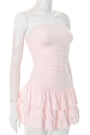 Pink Strapless Short Ruffle Dress