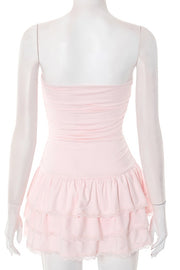 Pink Strapless Short Ruffle Dress