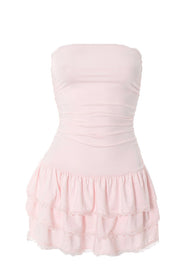Pink Strapless Short Ruffle Dress