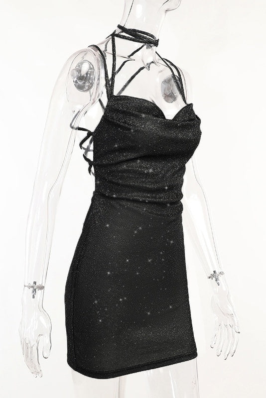 Black Straps Tight Lace-up Dress