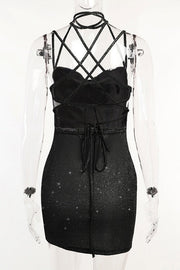 Black Straps Tight Lace-up Dress