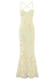 Yellow Embroidered A-line Straps Dress