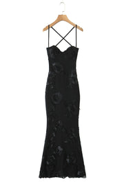 Apricot 3D Flower Fitted Long Dress