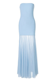 Sheer Mesh Light Blue Strapless MaxiDress