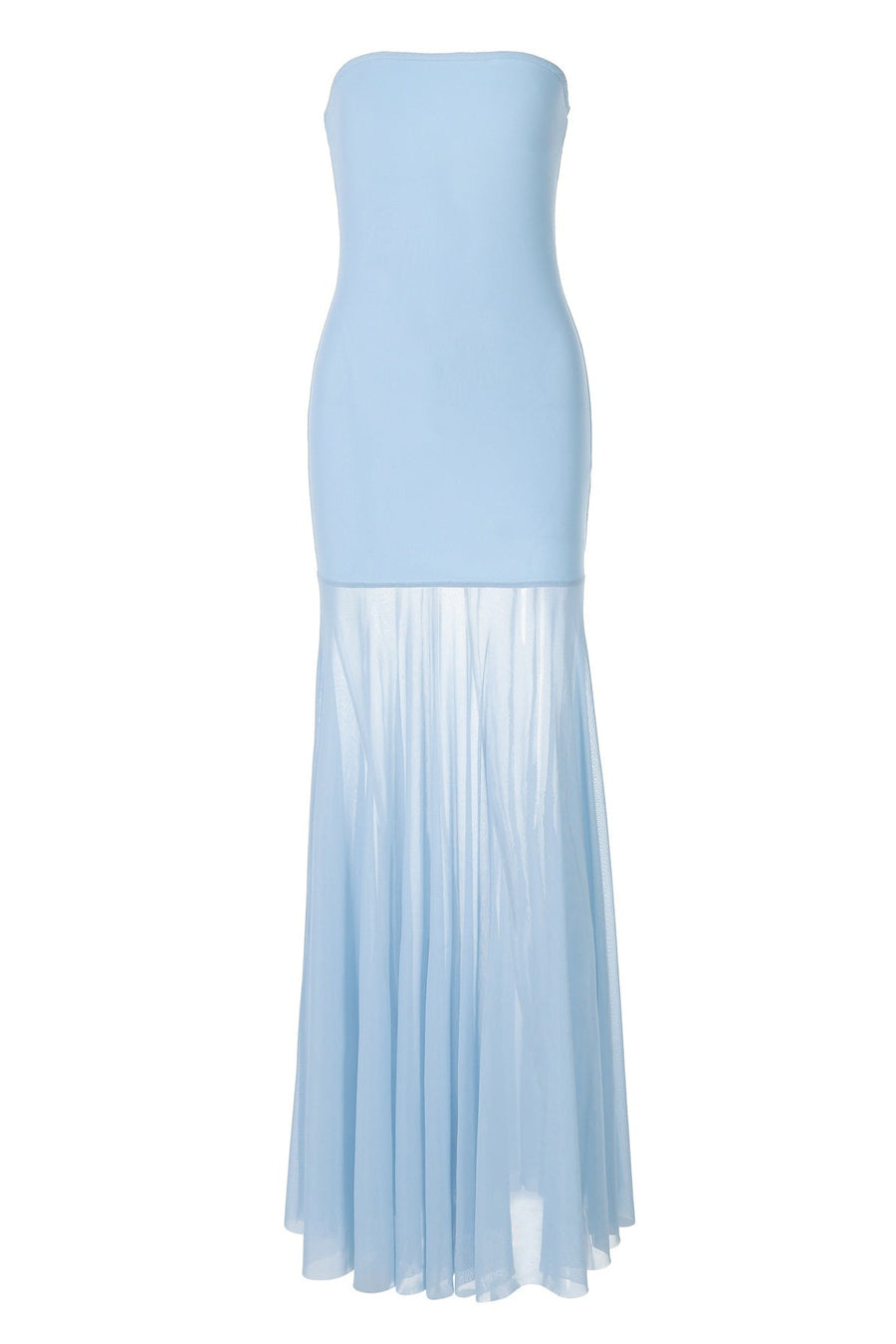 Sheer Mesh Light Blue Strapless MaxiDress