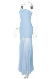 Sheer Mesh Light Blue Strapless MaxiDress