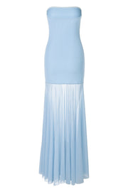 Sheer Mesh Light Blue Strapless MaxiDress