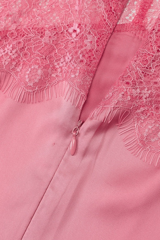 Pink Halter Sheer Lace and Satin Dress