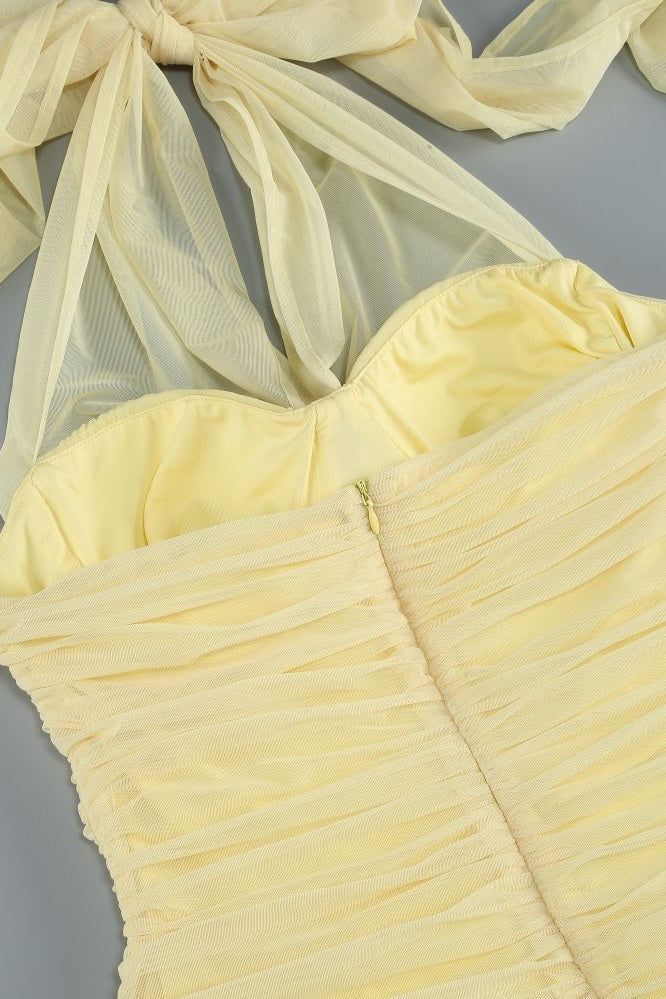 Halter Yellow Mesh Mermaid Dress