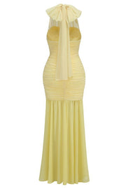 Halter Yellow Mesh Mermaid Dress