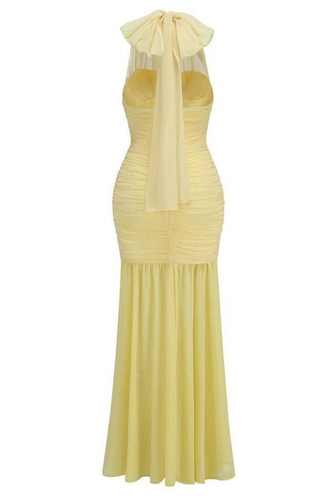Halter Yellow Mesh Mermaid Dress