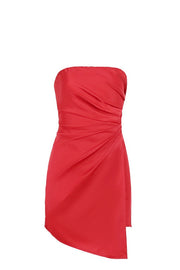 Red Ruched Asymmetric Short Dress