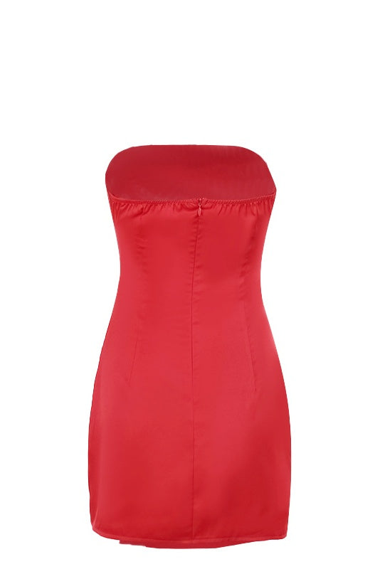 Red Ruched Asymmetric Short Dress