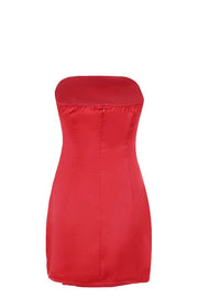 Red Ruched Asymmetric Short Dress