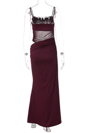 Straps Burgundy Sheer Mermaid Long Dress