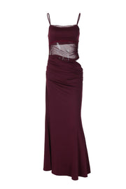 Straps Burgundy Sheer Mermaid Long Dress