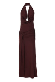 Halter Cowl Neck Burgundy Long Dress