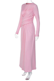 Long Sleeves Pink Ruched Long Dress