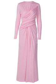 Long Sleeves Pink Ruched Long Dress