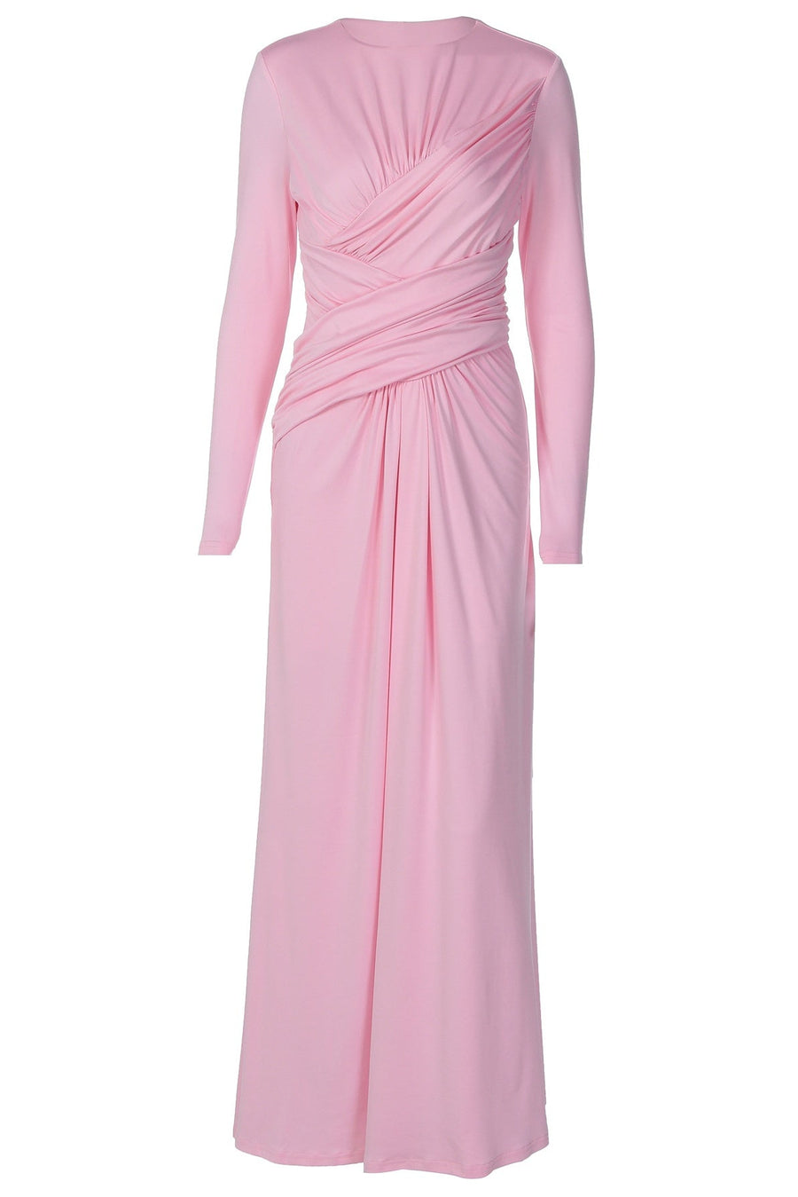 Long Sleeves Pink Ruched Long Dress