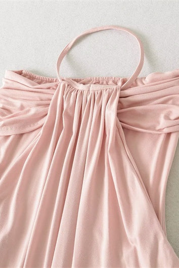 Pink Halter Long Dress with Jacket