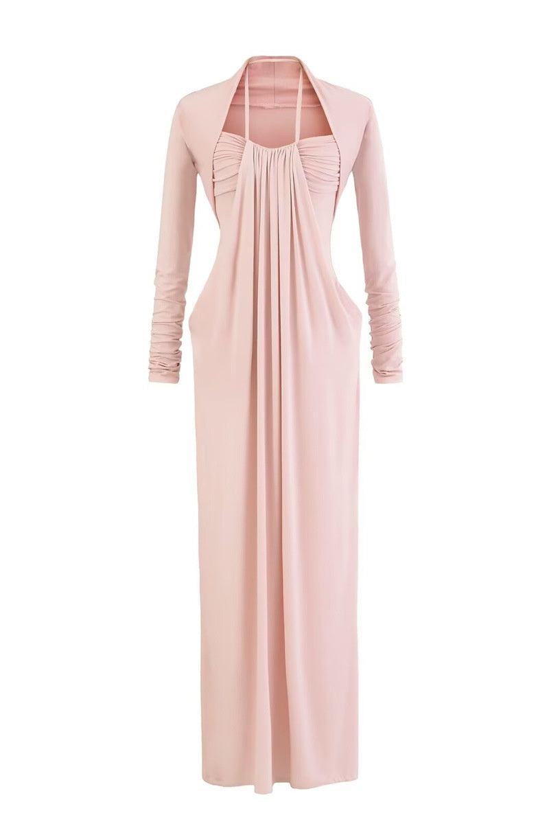 Pink Halter Long Dress with Jacket