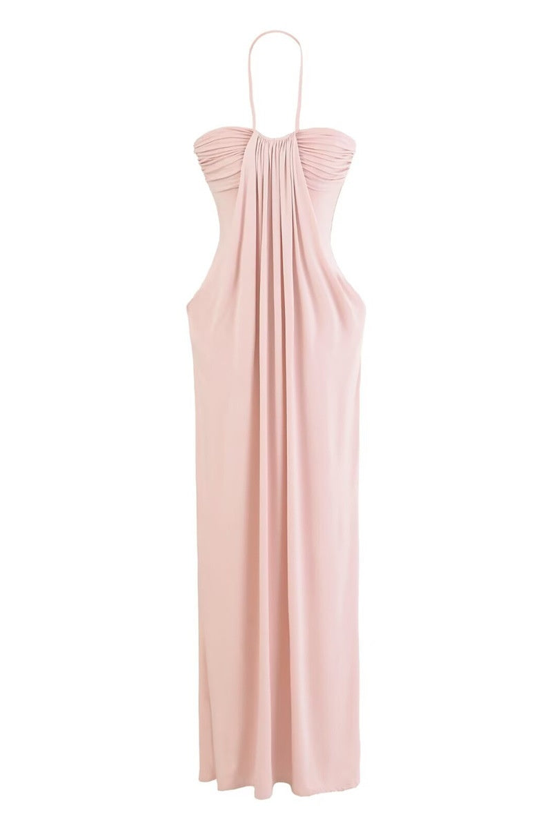 Pink Halter Long Dress with Jacket