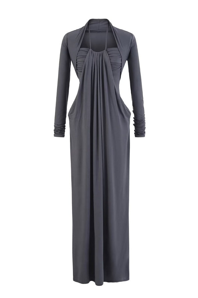 Pink Halter Long Dress with Jacket