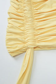 One Shoulder Yellow Ruched Tight Dress